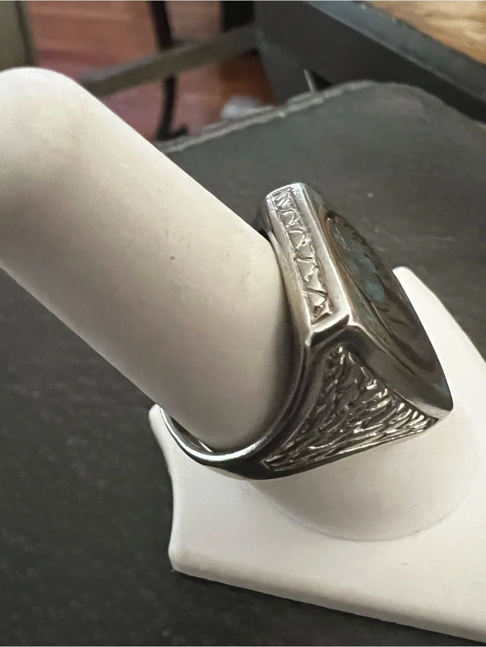 Turquoise Inlay Winged Emblem Sterling Men's Ring
